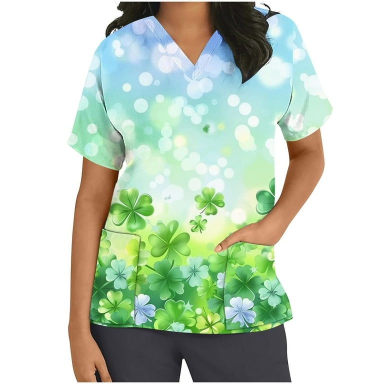 lcziwo St. Patrick's Day Women Scrubs Tops Workwear Loose Nursing Uniform  Scrubs Shirts Fashion Irish Holiday Tops with Pockets Blue L Weekly Sale -  Walmart.com