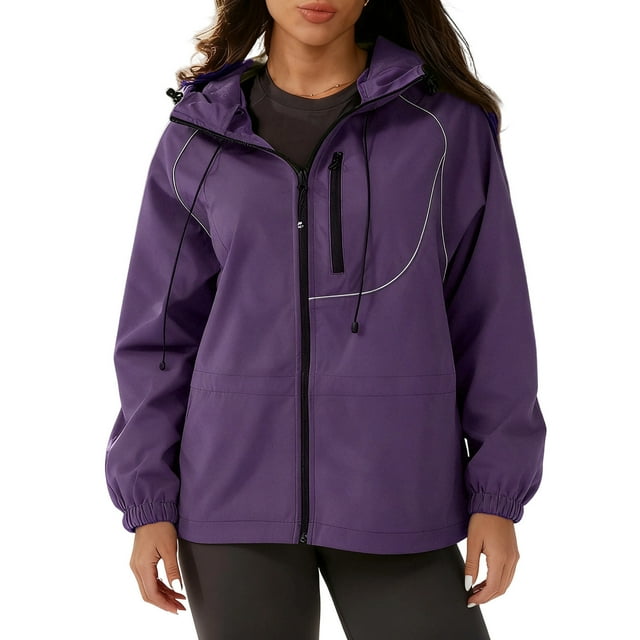 RXMEKW Womens Spring Jacket, Reflective Striped Skiwear Jacket with Windproof and Water-Repellent Properties