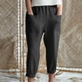 thumbnail image 4 of CLOISE Womens Capris with Pockets Stretch Wide Leg Pants Elastic High Waisted Palazzo Pants Linen Petite Summer Casual Fashion Solid Loose Lightweight Cropped Trousers Black XL, 4 of 9