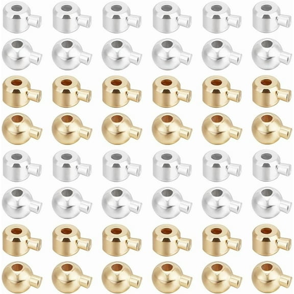 100Pcs 4 Styles Crimp Bead Stopper 14K Gold & 925 Sterling Silver Plated Cord End Crimp Beads for Jewelry Making Supplies
