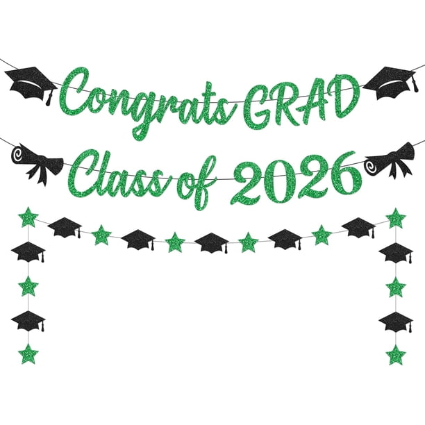 Yanonmyfd Black and Red Congrats Grad Banner,Class of 2026 Banner and Graduation Caps Garland,Glitter Red Graduation Decorations Banner,Pre-Strung Graduation Banner for Graduation Decorations 2026
