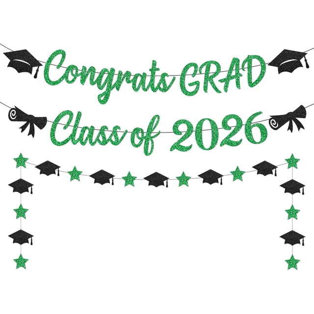 Yanonmyfd Black and Red Congrats Grad Banner,Class of 2026 Banner and Graduation Caps Garland,Glitter Red Graduation Decorations Banner,Pre-Strung Graduation Banner for Graduation Decorations 2026