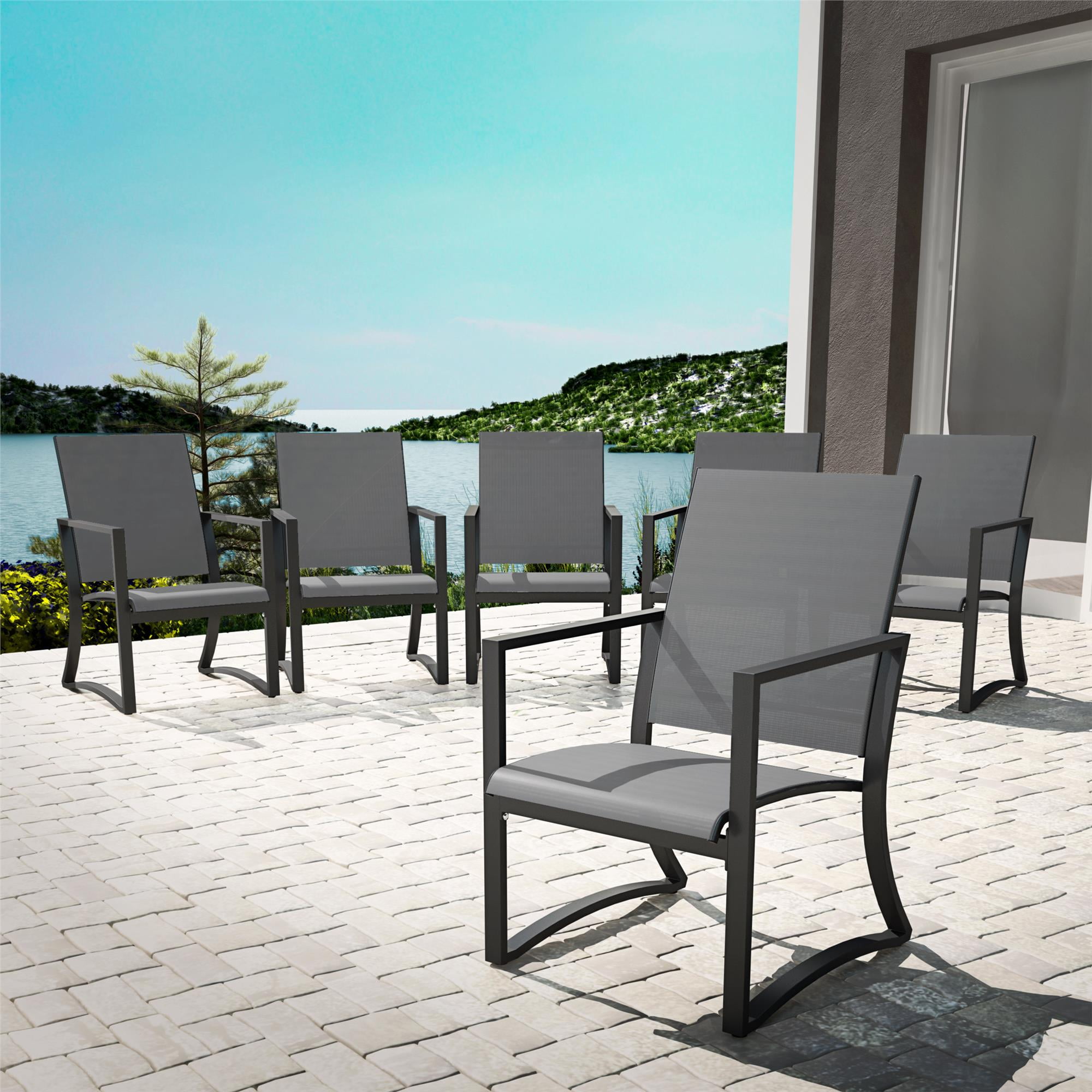 Cosco Outdoor Furniture Patio Dining Chairs 6 Pack Steel Light Gray Sling