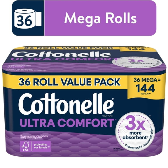 Cottonelle Ultra Comfort Toilet Paper, Soft Toilet Tissue, 36 Mega Rolls