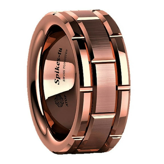 Tungsten Rings for Men Wedding Bands for Him Womens Wedding Bands for Her 8mm Rose Gold Bushed Brick Pattern