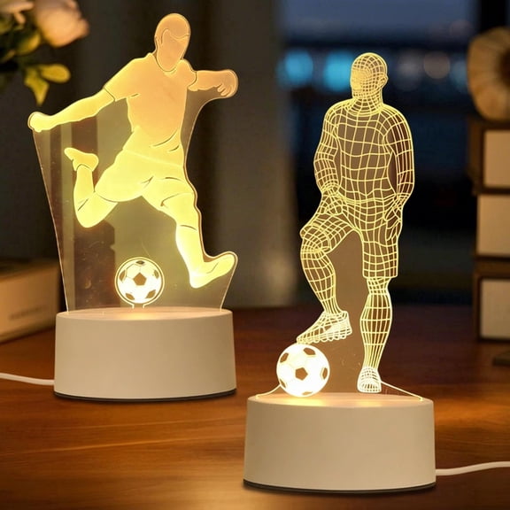 Soccer LED Night Light USB Touch Desk Lamp • Three-Color Dimmable Ambient Light • 3D Soccer Player Visual Effect • White Plastic • 21.5 x 9.5 cm