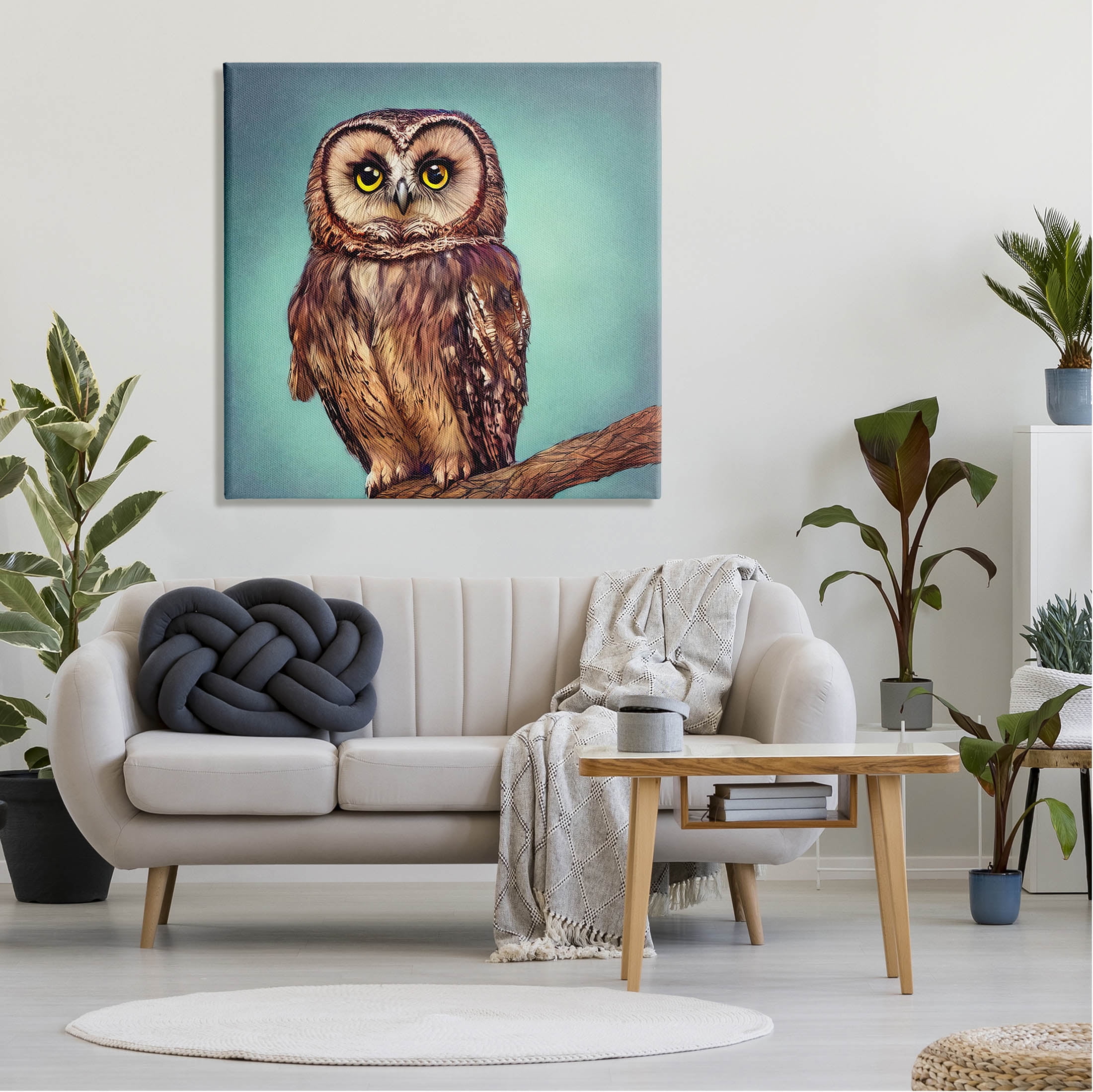 Beautiful Owl Wildlife Portrait Animals & Insects Painting Gallery Wrapped Canvas Print Wall Art