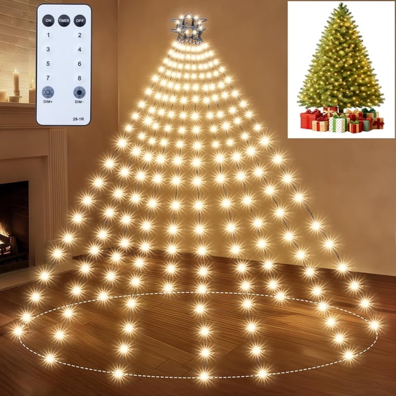 Christmas Tree Lights Christmas Lights Outdoor Indoor WarmWhite 400Led 10 Lines with 8 Light Modes, Timer and Remote Control, Fairy String Lights for Wedding Home Party 6Ft-9Ft Xmas Tree Decorations