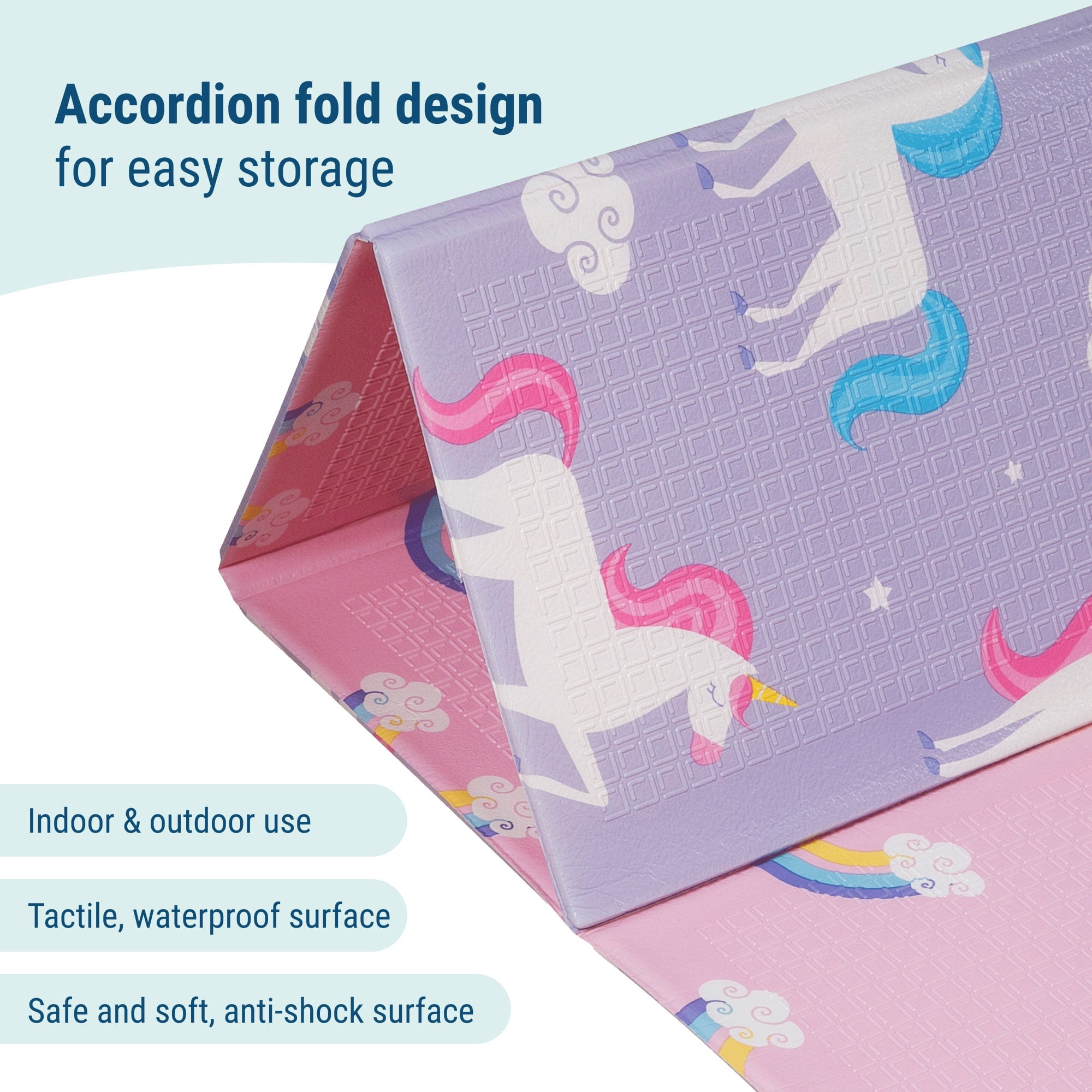 Wildkin Baby Play Mat - Large Folding Foam Play Mat for Infants, Babies, Toddlers, Waterproof, Double-sided (70" x 59") - Unicorn