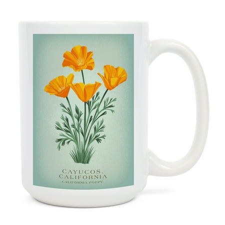 

15 fl oz Ceramic Mug Cayucos California Vintage Flora State Series California Poppy Dishwasher & Microwave Safe