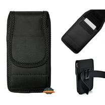 For Apple iPhone 16 Pro (6.3") Pouch Case Universal Vertical Canvas Built in Credit Card ID Slot and Belt Clip Loop Holster Cell Phone Holder Cover - Black