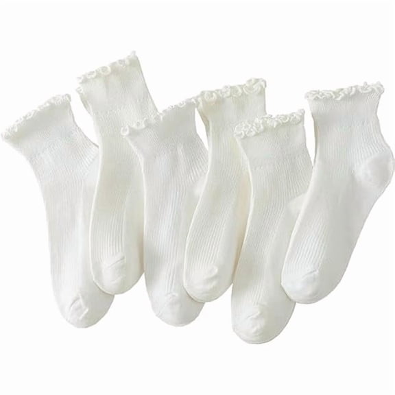 Eryueer Ruffle Ankle Socks Women - Cute Crew Frilly Sock - Low Cut Breathable Cotton Socks 6 Pairs