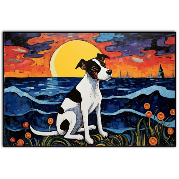 Smooth Fox Terrier Art Canvas Canvas Prints Wall Art Ocean Beach Picture Paintings for Home Office Decorations Wall Decor Great Wave - Size 11''x17''