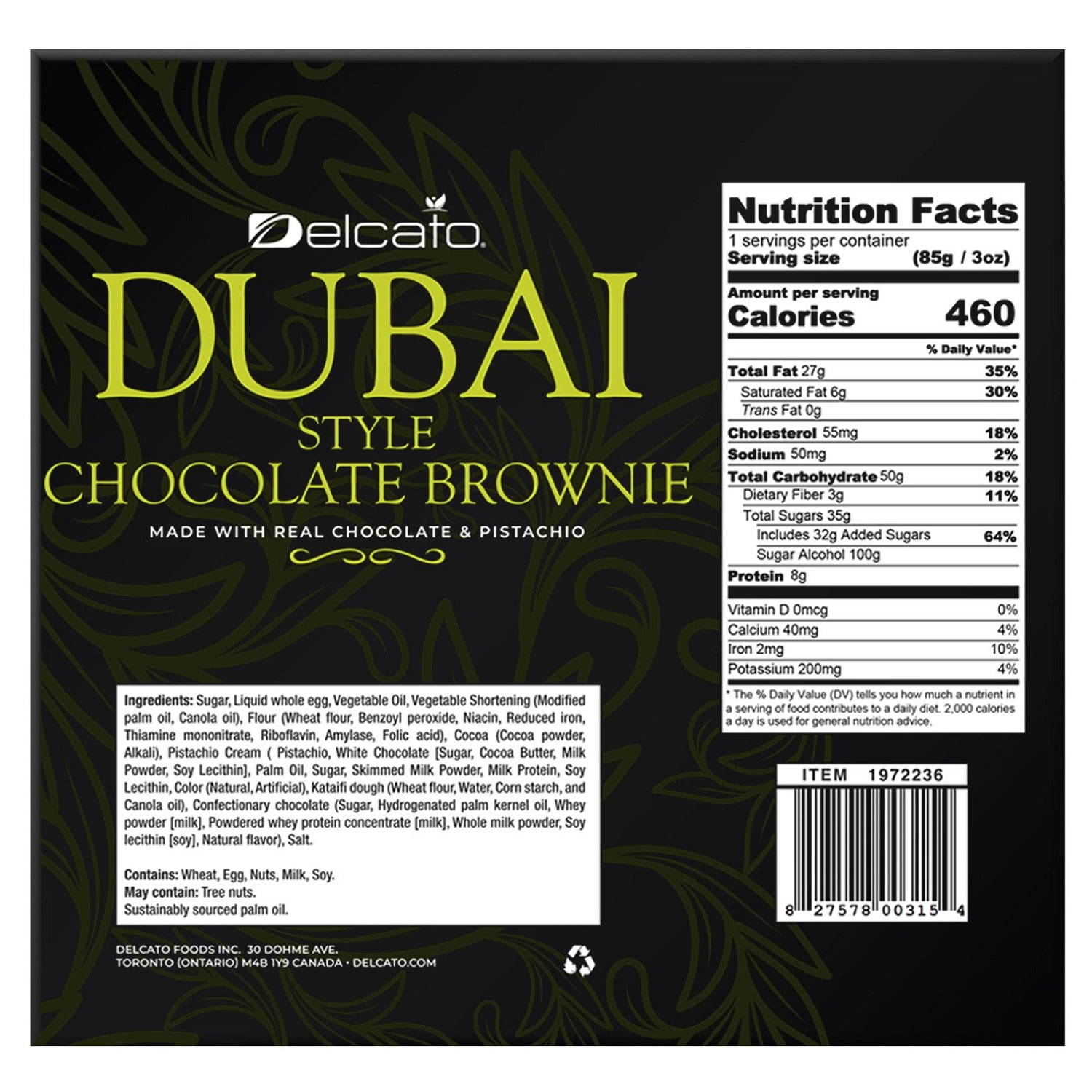Delcato Dubai Style Chocolate Brownie, 3 Ounce (Pack of 10)