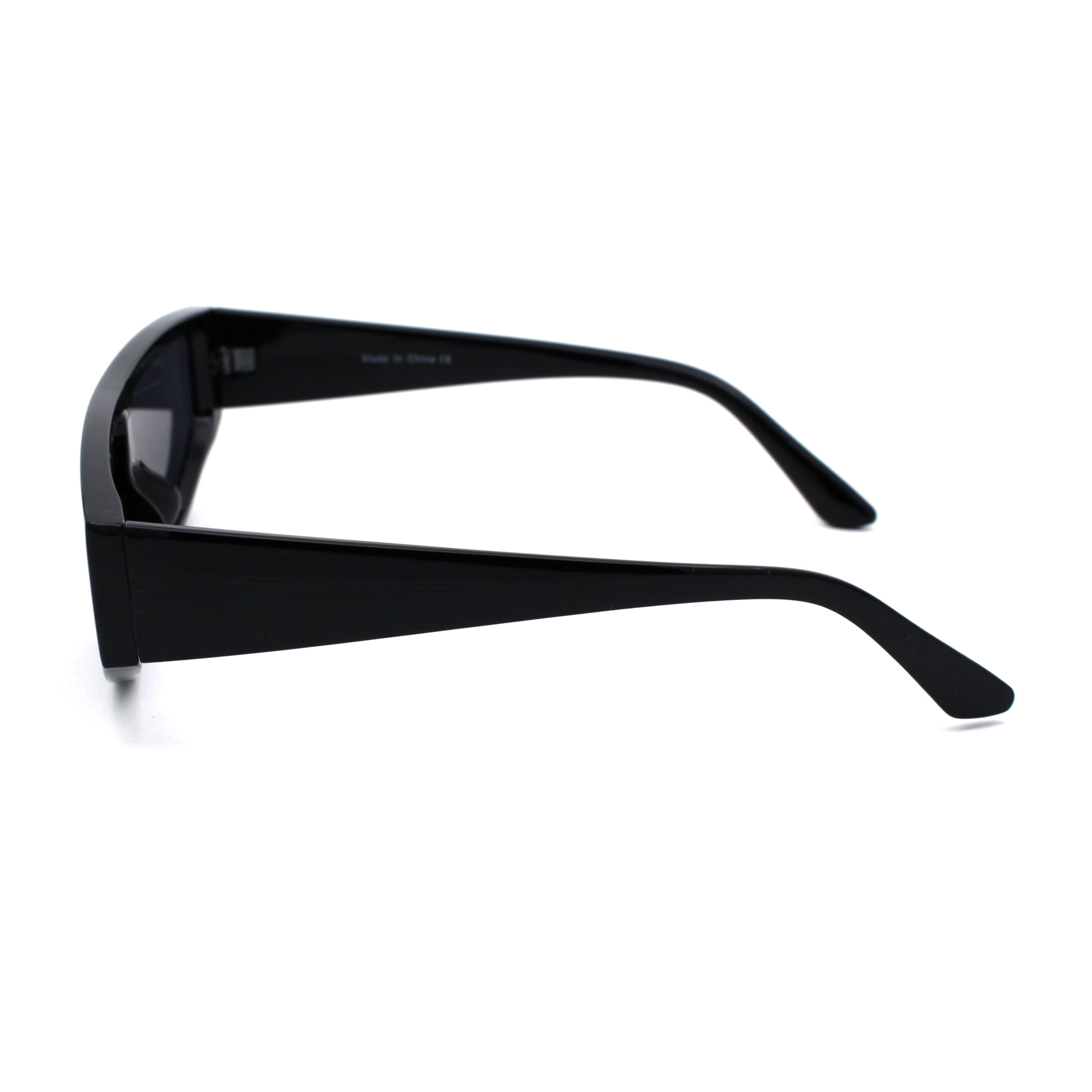 80s Retro Flat Top Funky Narrow Shield Plastic Sunglasses All Black