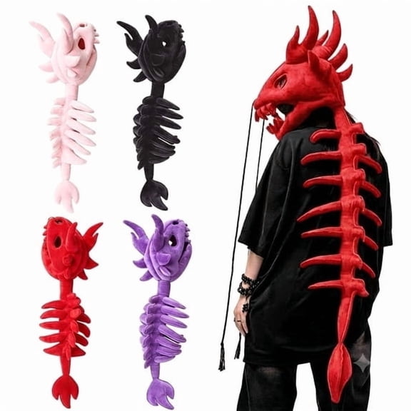 Halloween Costume Dinosaur Skeleton Costume, Novelty Dinosaur Hat with Funny Character Design, Soft Costume Accessory for Party Dress Up, Cosplay and Holiday Celebrations,Red L