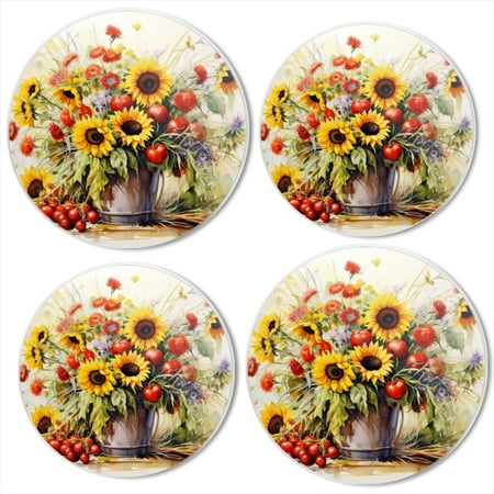 

BaHomeck Electric Stove Burner Covers Set of 4 Round Metal Gas Stove Burner Covers 8 Inch and 10 Inch Kitchen Decor Bouquet Of Sunflowers And Roses In Basket