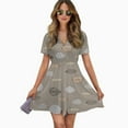 thumbnail image 2 of Embroidery Leaves Floral Pattern Women Dress V-Neck Short Sleeve Flowy Swing Party Midi Dress, 2 of 4