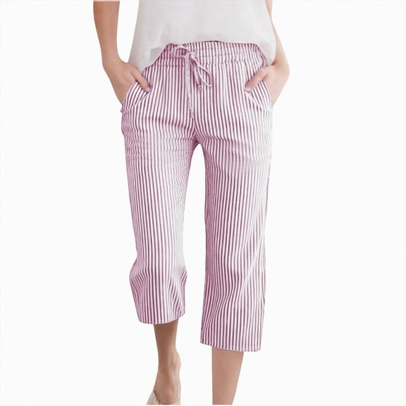 Gubotare Girls Capri Linen Short Pants Gingham Seersucker Elastic Waist Crop Pants Drawstring Casual Plaid Capris with Pockets Size 7-8 (Pink,7-8 Years)