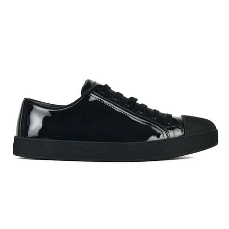 Prada Prada Womens Black Shiny Leather Low Top Trainers Sneakers
