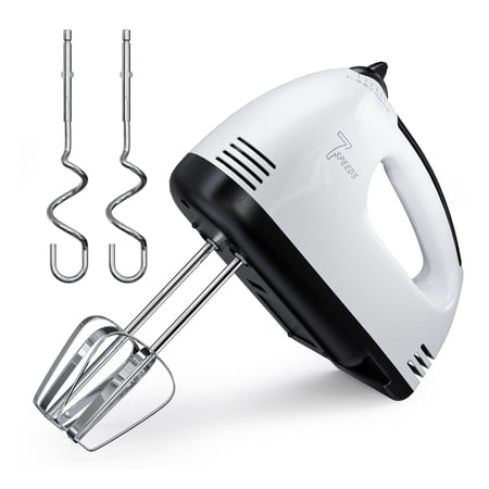 7 Speed Electric Hand Mixer, Portable Kitchen Mixer Food Beater with Stainless Steel Beaters & Dough Hooks for Baking Cakes, Eggs, Cream