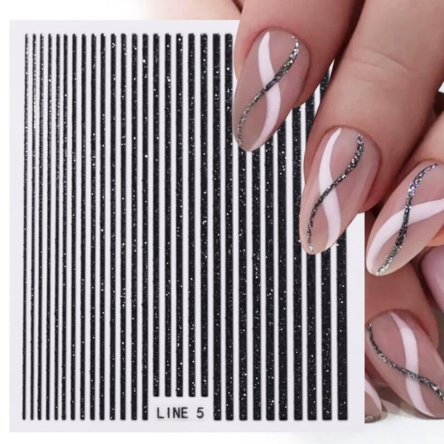 Pegatina de uñas 3D dorada, líneas de rayas curvas, pegatinas para uñas, cinta adhesiva con degradado, lámina para uñas, pegatinas para decoración de uñas, calcomanías plateadas Tan Jianjun unisex