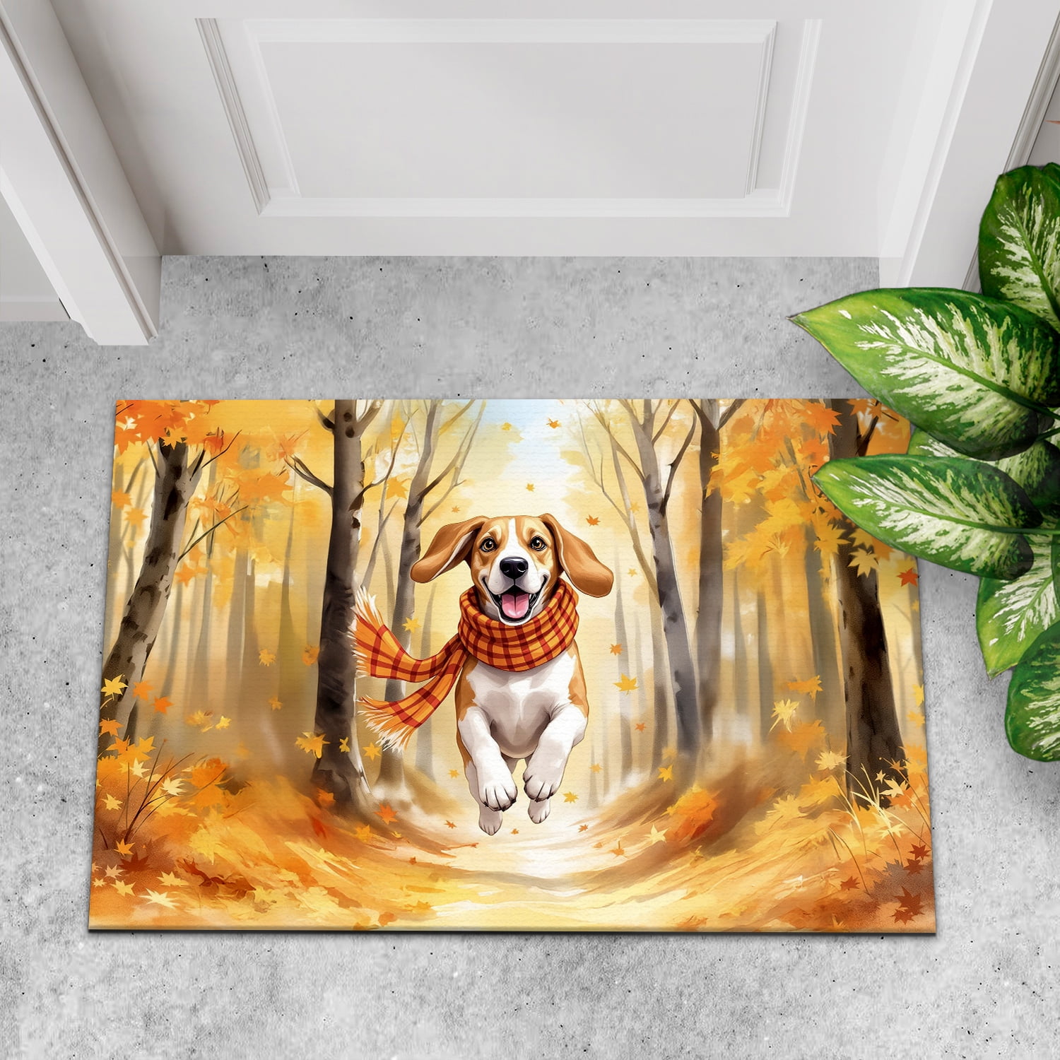 Welcome Fall Beagle Strolling Through the Autumn Maple Forest Doormat Beagles Dog Lover Gifts Idea Indoor Outdoor Welcome Mat - 12012