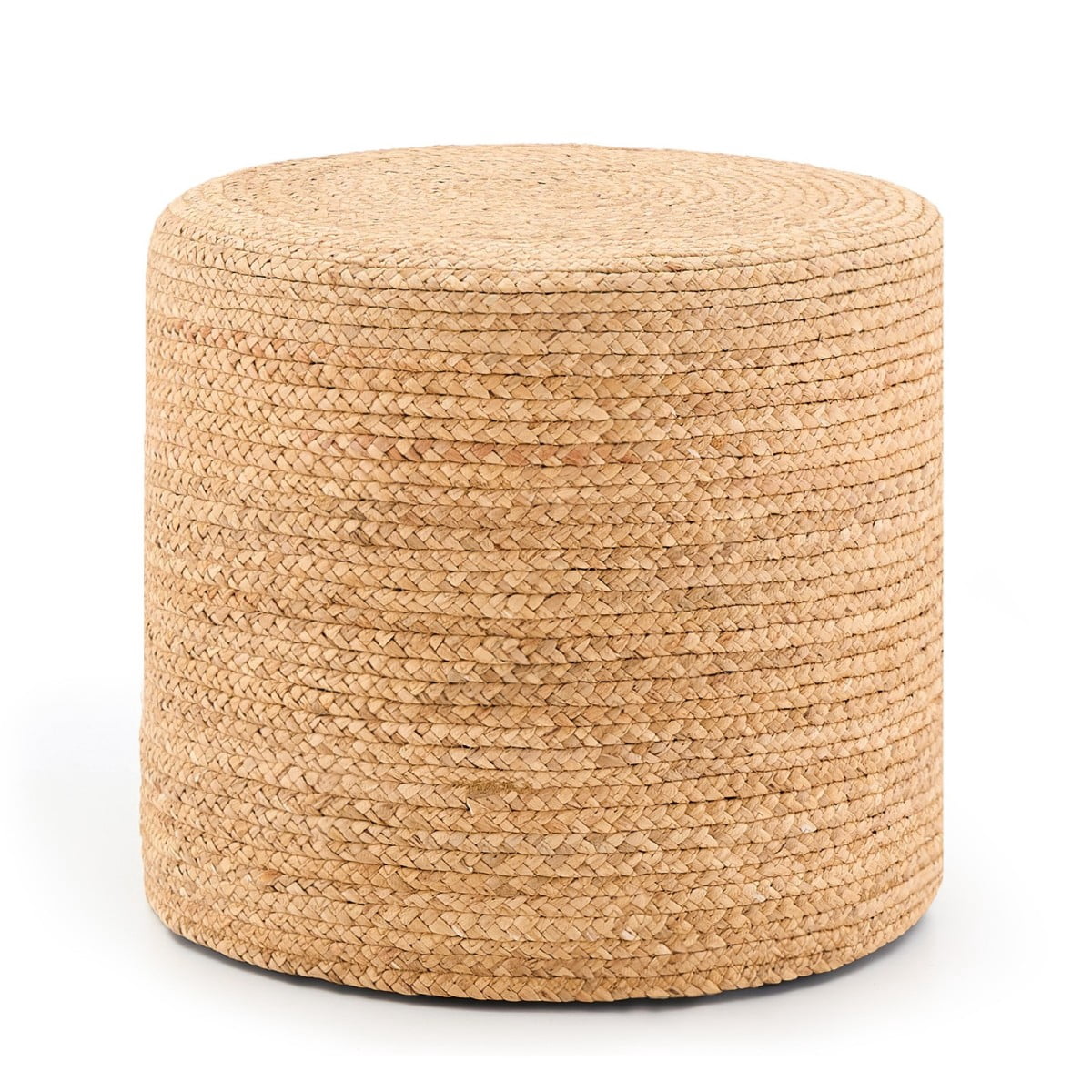 IVV Natural Water Hyacinth Round Ottoman, 17.7-Inch Handmade Woven Foot Stool End Desk with Wooden Frame for Living Room & Bedroom