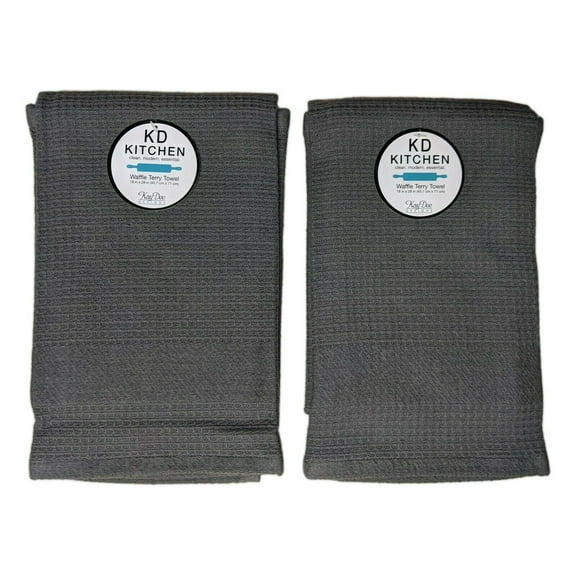 Set of 2 GRAPHITE Grey Textured Waffle Terry Kitchen Towels by Kay Dee Designs