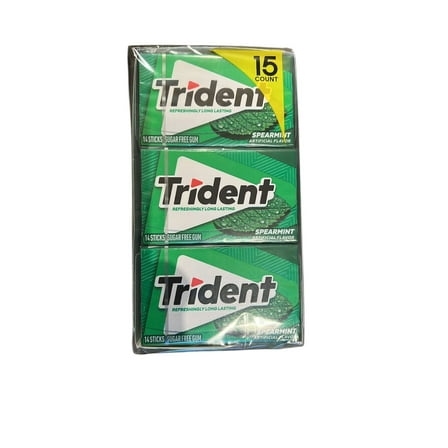 Trident Sugar Gum Spearmint 14 Sticks 15 Ct (Total 210 Pieces)