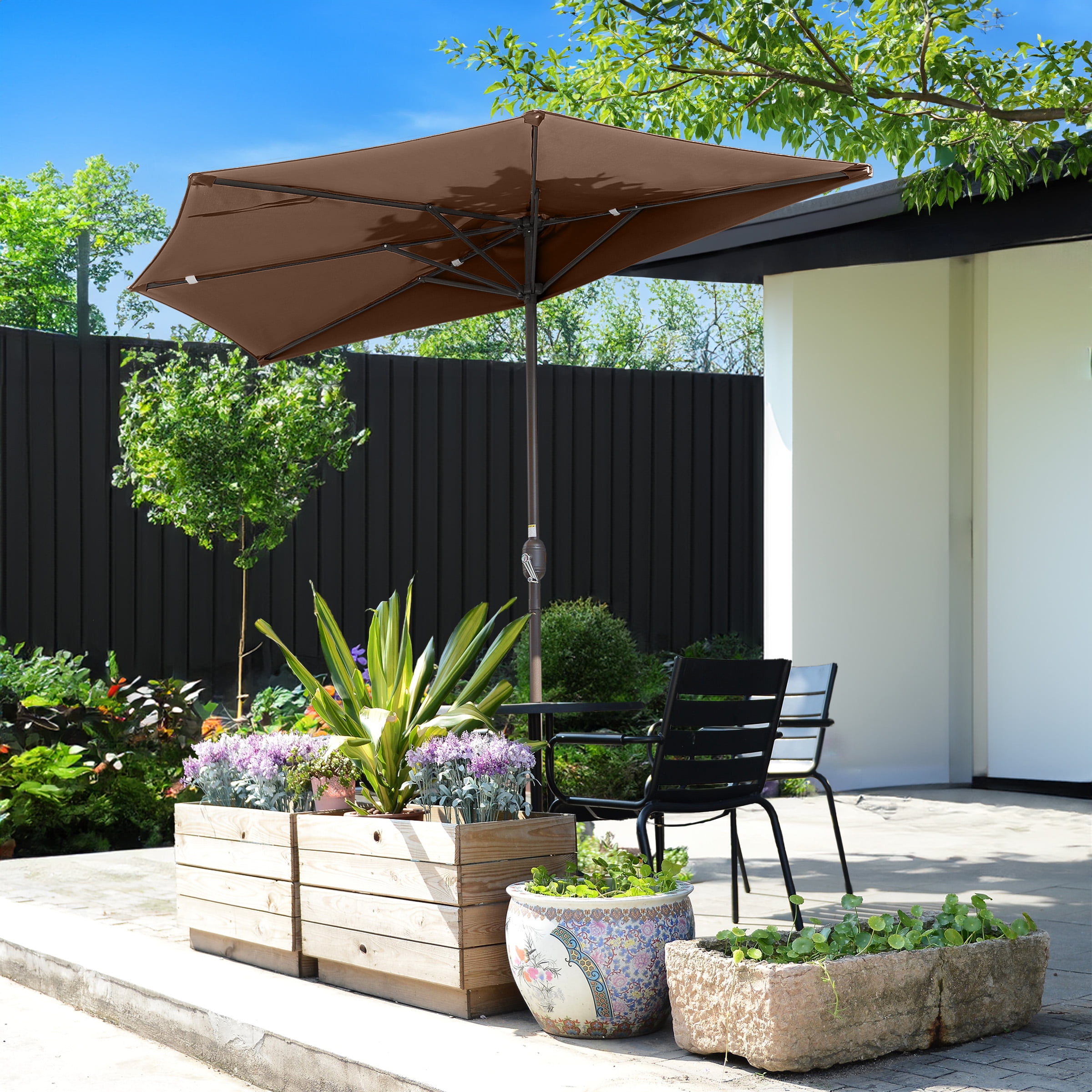 Villacera 9FT Outdoor Half Patio Umbrella - Balcony Furniture, Brown