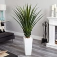 thumbnail image 2 of Nearly Natural 5' Green Spiky Agave Plastic Artificial Plant in White Tower Planter, 2 of 3