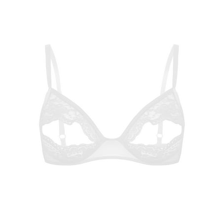 iEFiEL Women s Floral Lace Bra Hollow Out Bra Lingerie Bralette Wirefree Bra Tops Nightwear White M