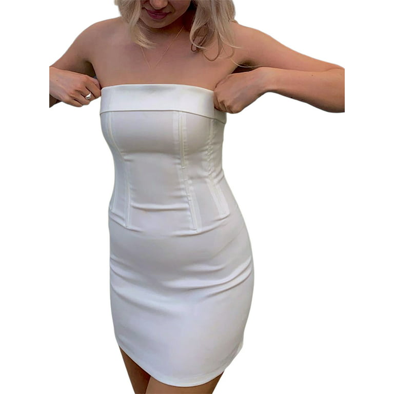 LisenraIn Women Strapless Mini Dress Ruched Sleeveless Tube Dress