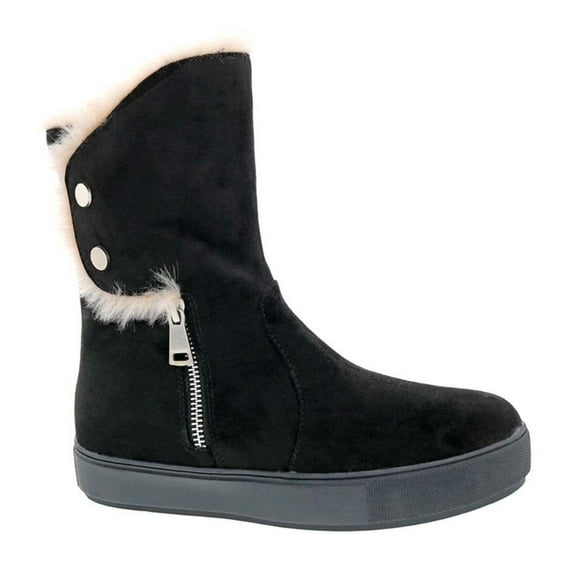 Bellini Furry Women Zipper Boots In Black Microsuede/faux Fur