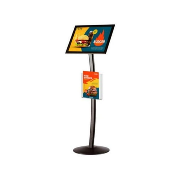 M&T Displays UCUMBB1517X9002 11 x 17 in. Pedestal Sign Holder with Clear Brochure Holder Menu Board Floor Standing - Black
