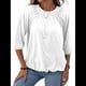thumbnail image 2 of Camiseta de Cuello Redondo para Mujer, Blusa de Algodón de Media , Mangas 3/4, Informal, Holgada, Plisada, Básica. M, 2 of 7