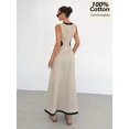 thumbnail image 2 of Apricot 100% Cotton Sleeveless Color-Blocked Hollowed-Out Maxi Dress, High-Waisted With Slit, Casual Beach Elegance, 2 of 6