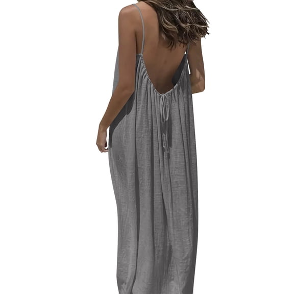 CHGBMOK Backless Cami Dresses for Women Cami Lounge Dress Backless Sleeveless House Dress Long Sundress with Back Tie