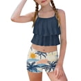 thumbnail image 2 of Momihoom Girls' Ruffled Two-Piece Swimsuit with Tropical Beach Print, Flowy Tank Top and Shorts Set for Beach and Pool Days, 2 of 7