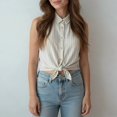 thumbnail image 5 of Womens Sleeveless Button Down Shirt Basic Solid Casual Tank Tops for Work Classic Collared Blouses M, 5 of 7