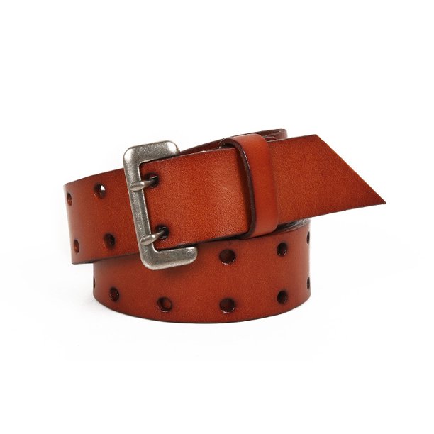Cinturón de doble punta para hombre, cinturón de mezclilla de cuero de 2 agujeros para hombres para regalo del día del padre para papá abuelo, rojo-marrón, 47.2"-49.2" WD.WDQZL electrónico