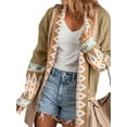thumbnail image 2 of Cardigan for Women Long Sleeve Contrasting Color Print Open Front Knit Oversized Cardigan Khaki S, 2 of 8
