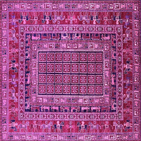 Ahgly Company Indoor Square Oriental Pink Industrial Area Rugs, 5' Square