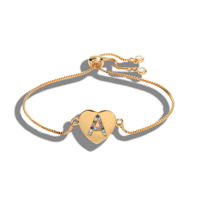 Xihbxyly Pulsera de 26 Letras con Forma de Corazón de Melocotón y Circonitas para Mujer