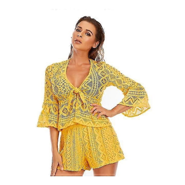 2022 Women's Beachwear Split Loose Lace Swimsuit Hollow Breathable Hot Spring Cape 26s