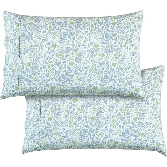 Elegant Comfort Set of 2 Ultra Soft Floral Pint Pillowcases - 1500 Hotel Quality Microfiber, Smooth Envelope Closure - Standard/Queen, Green Anita