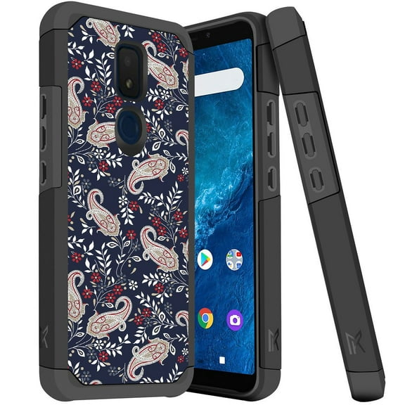 ANJ  Slim Dual Layer Hybrid Shockproof Case   Tempered Glass Cover for Cricket Icon 3, Splendor, AT&T Motivate 2 - Paisley Flowers