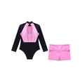 thumbnail image 4 of iiniim Kids Girls Dance Outfits Long Sleeve Shiny Rhinestones Gymnastic Leotards with Metallic Shorts Set Activewear Pink 8, 4 of 7