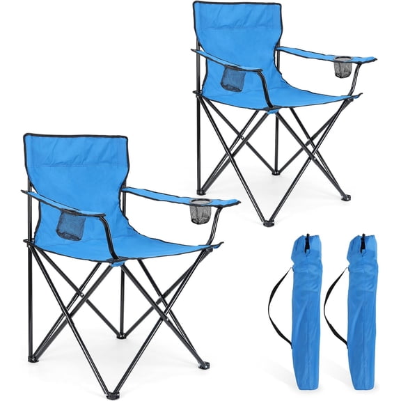 Foldable Camping Chair Set of 2, Folding Camp Chairs & Carrying Bags for Adults, Portable for Lawn, Outdoors, Fishing, Hiking, Travel, Picnic, Beach, Oversized & Supports 275lbs (Blue)